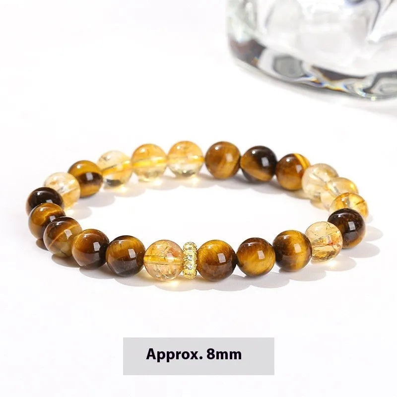 Natural yellow tiger-shaped stone and yellow tower crystal 8mm bead bracelet for women