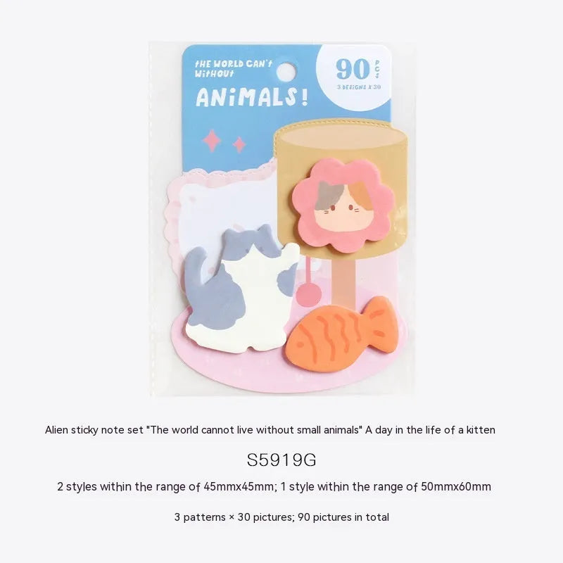 Small animal shaped sticky note set with 90 pages in six colourful cover designs