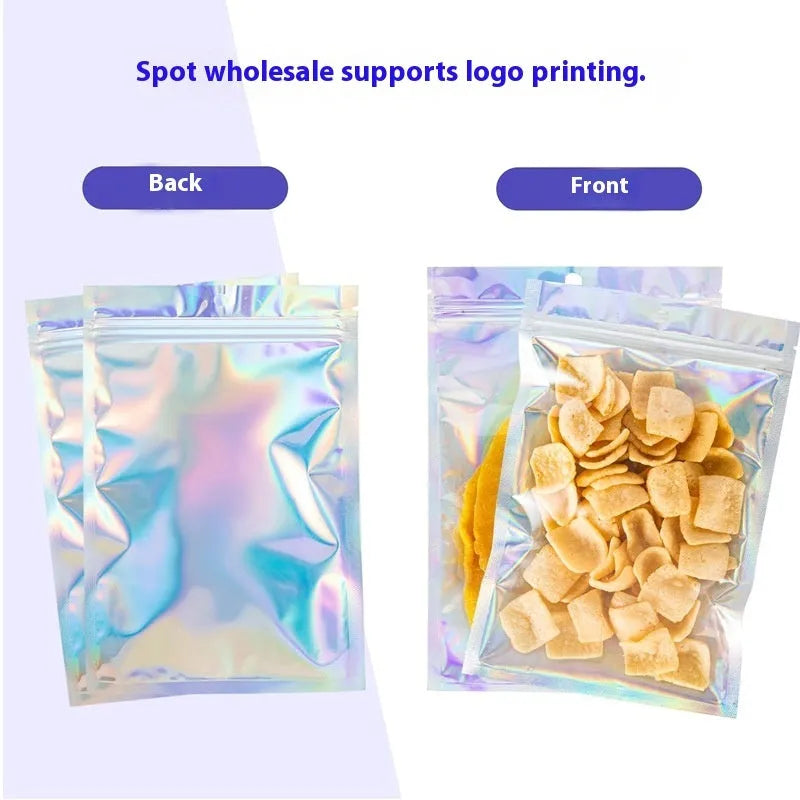 Holographic silver foil ziplock bag with colourful yin yang laser film pattern in 10.5x15cm size