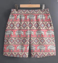 Men's casual striped and patterned polyester shorts for outdoor sports, shown in multiple sizes.