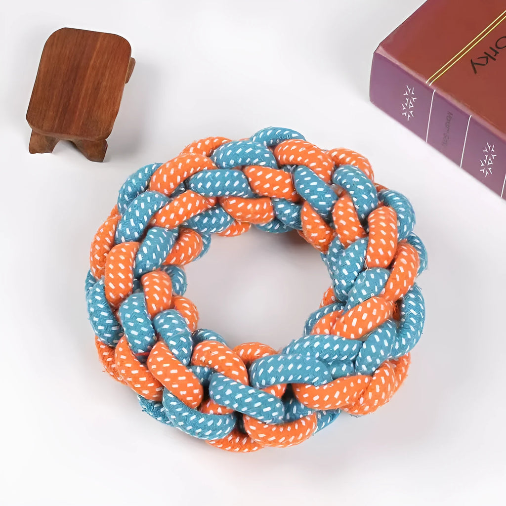Cotton braided ring dog toy for dental cleaning, 18 cm diameter