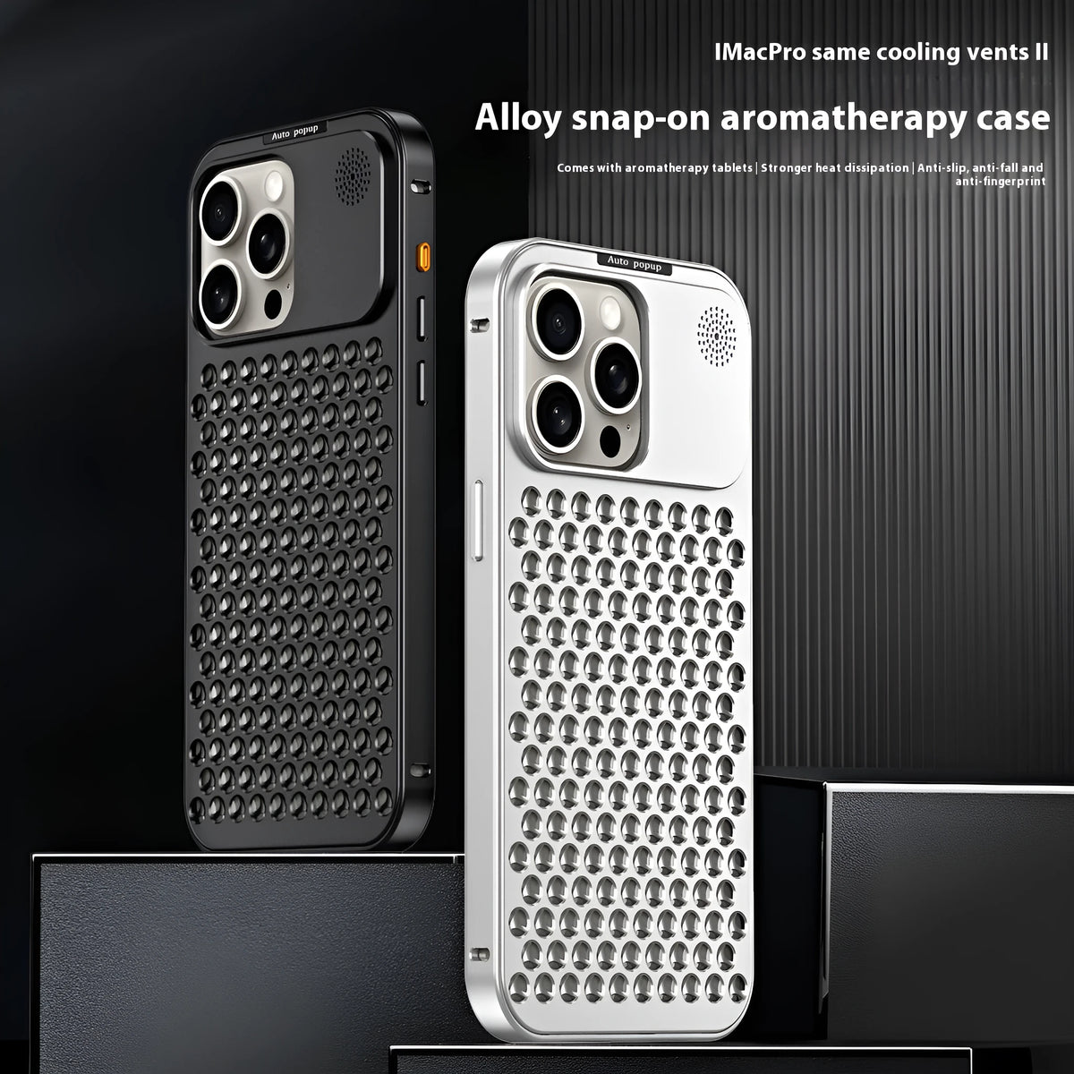 Aluminium alloy heat dissipation phone case for Apple iPhone in titanium black carved finish