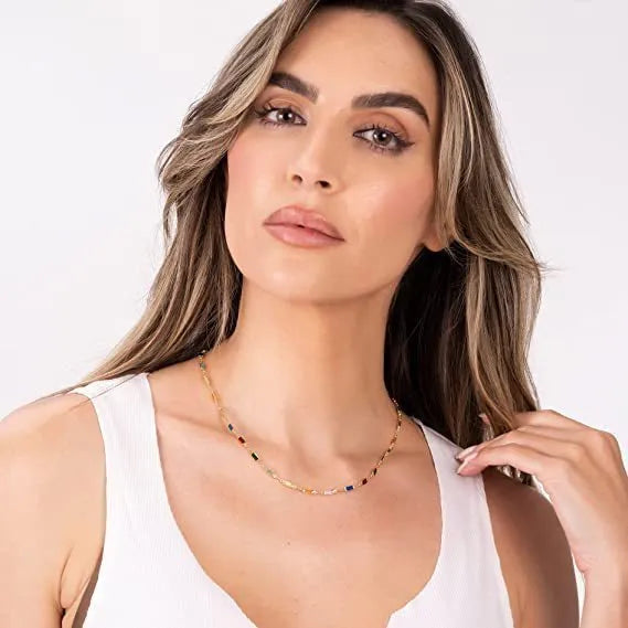 Ladies geometric crystal necklace with adjustable 41-50cm alloy chain and electroplated finish