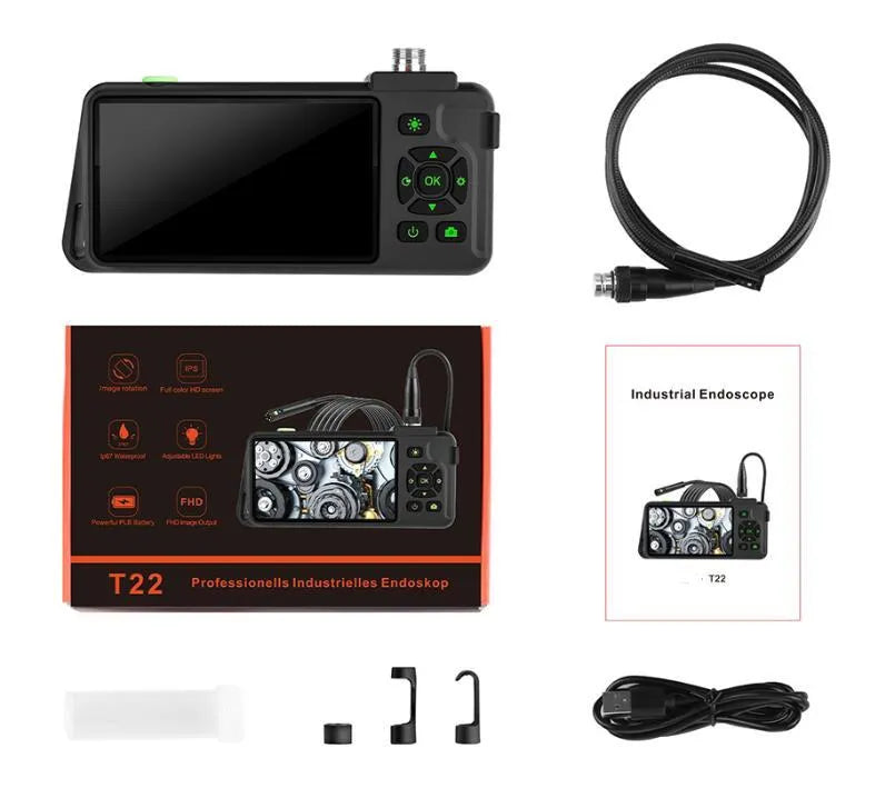 Handheld industrial endoscope with 4.5-inch screen and 5.5mm diameter inspection probe