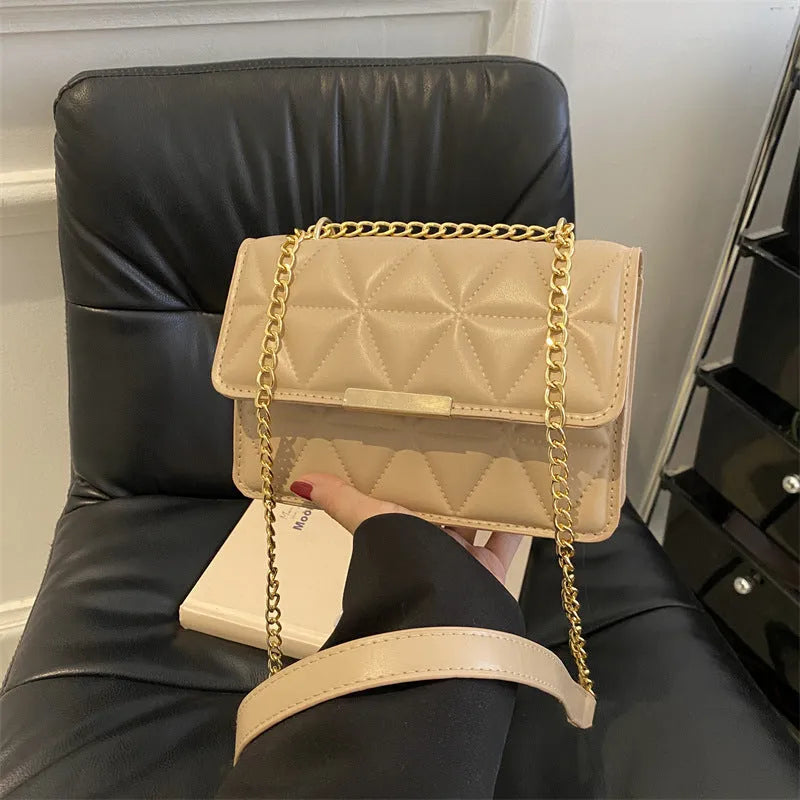 Women's PU leather messenger bag horizontal square shape with stitched detailing, 19x13x6cm, crossbody handbag