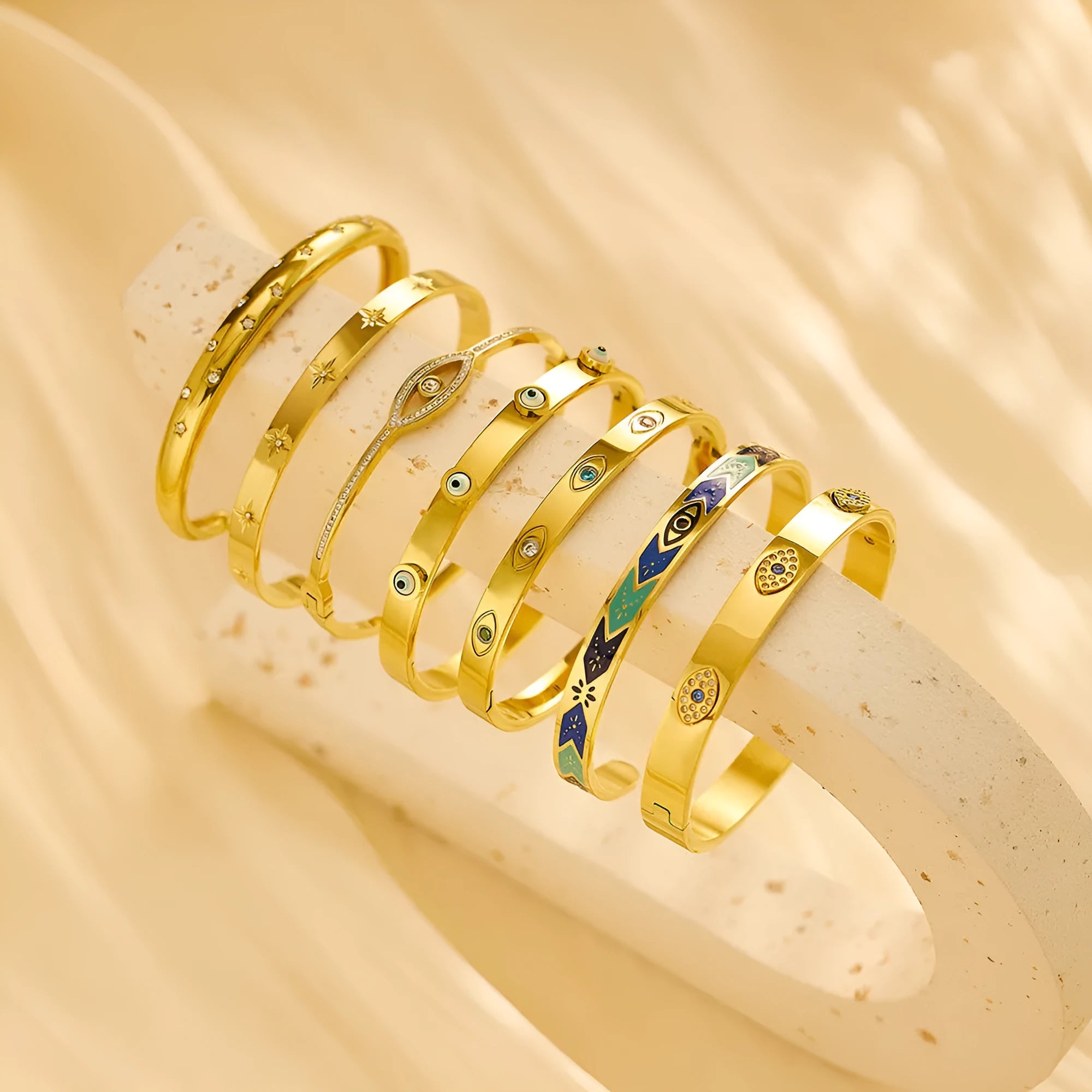 Non-fading electroplated stainless steel bracelet for women in B037 Golden Eyes colour fashion OL style