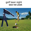 Golf putter laser aiming instrument on a putting green, showing laser alignment line.