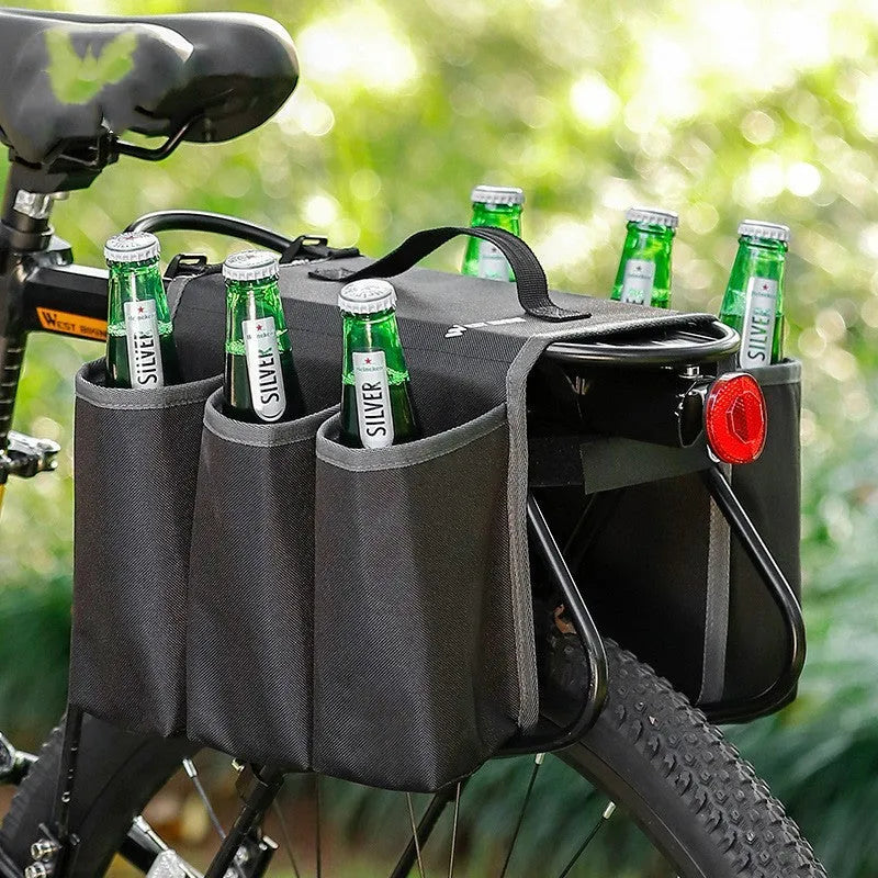 Black and orange bicycle double-sided beverage shelf bag with 2L capacity and 600D PVC construction