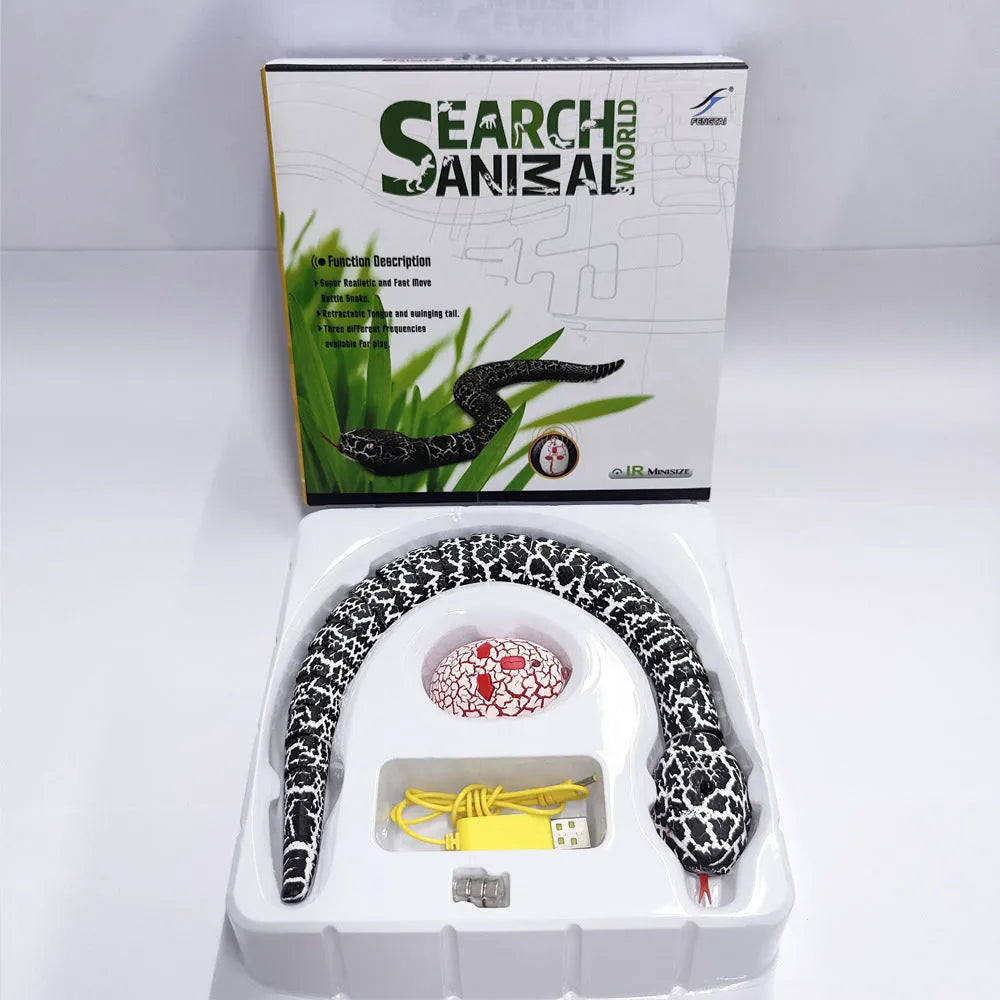 Smart sensing electronic snake cat toy with segmented plastic body and USB charging port
