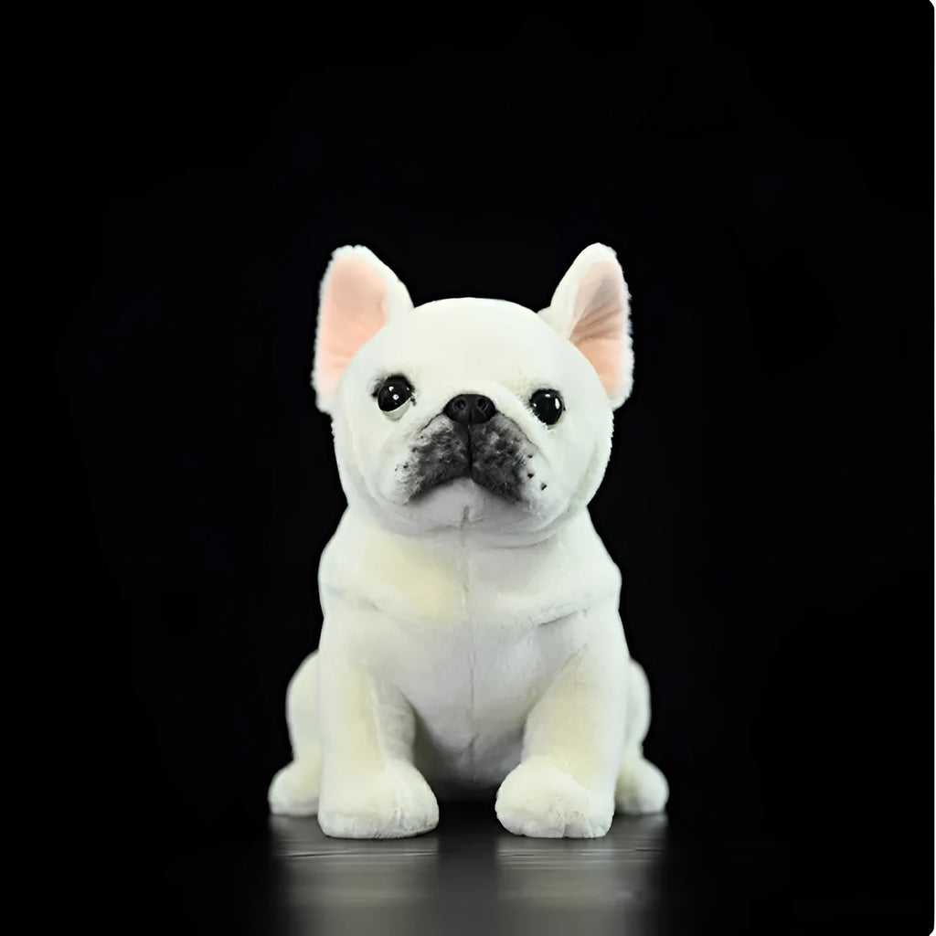 Cream French dog plush toy standing, 23 cm tall, with soft plush fur and PP cotton filling