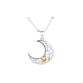 Sun moon tooth couple necklace with copper pendant on a cross chain, showing male and female colour variants.