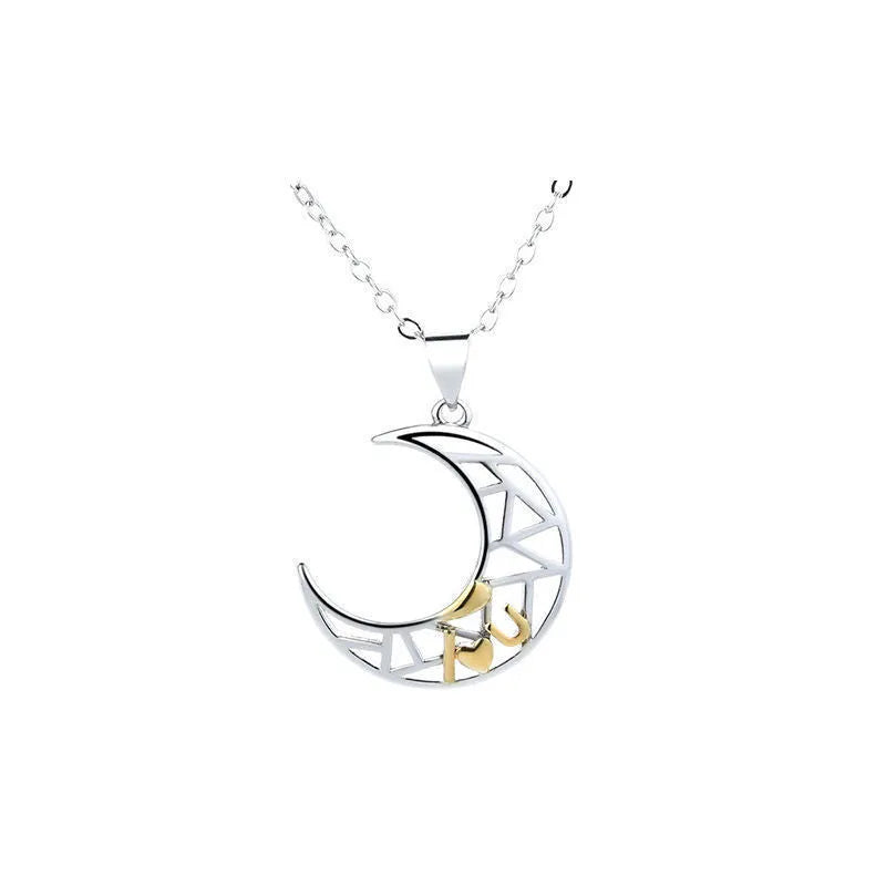 Sun moon tooth couple necklace with copper pendant on a cross chain, showing male and female colour variants.