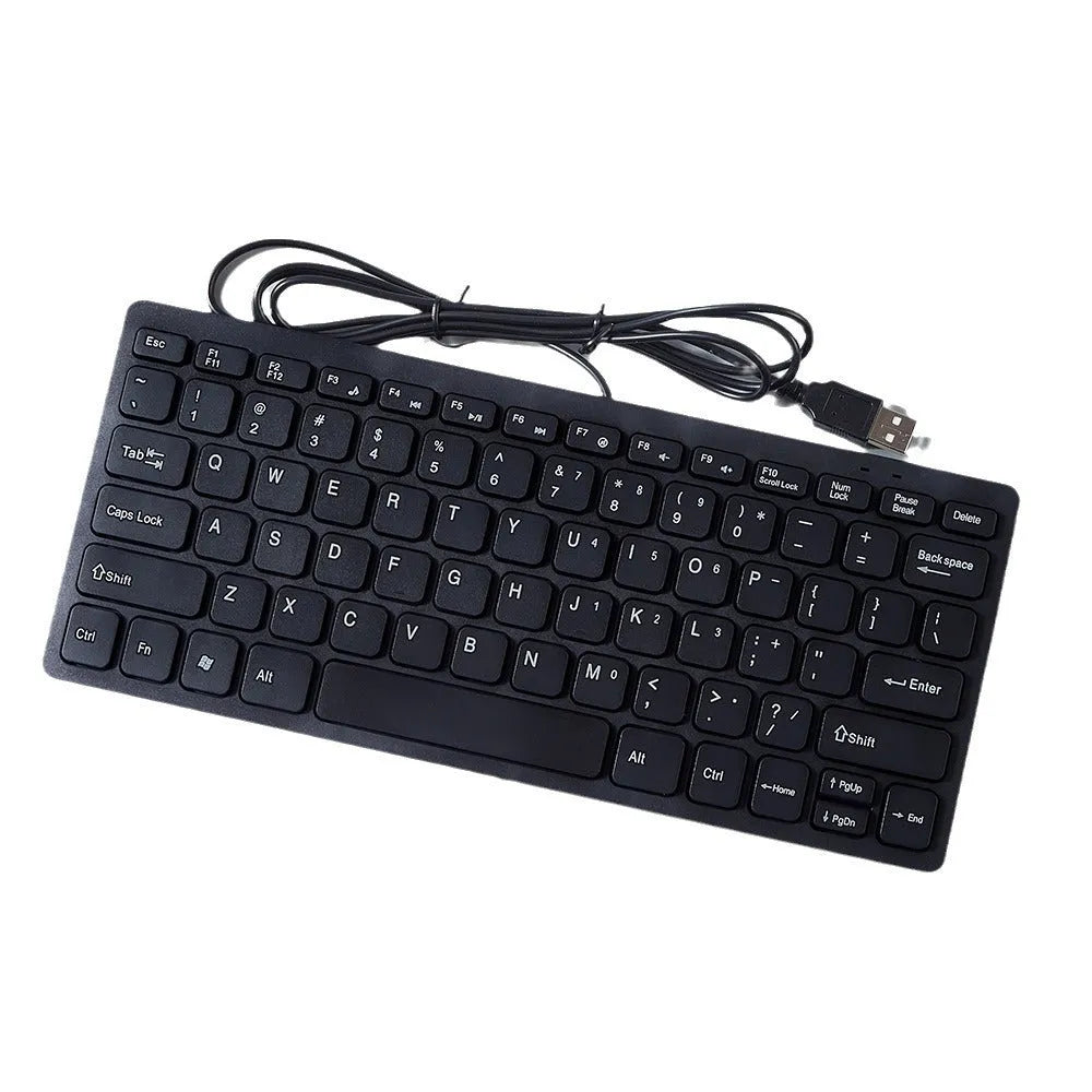 Mini USB wired keyboard for laptops in black, white, pink, or blue colours with 1.3 metre cable