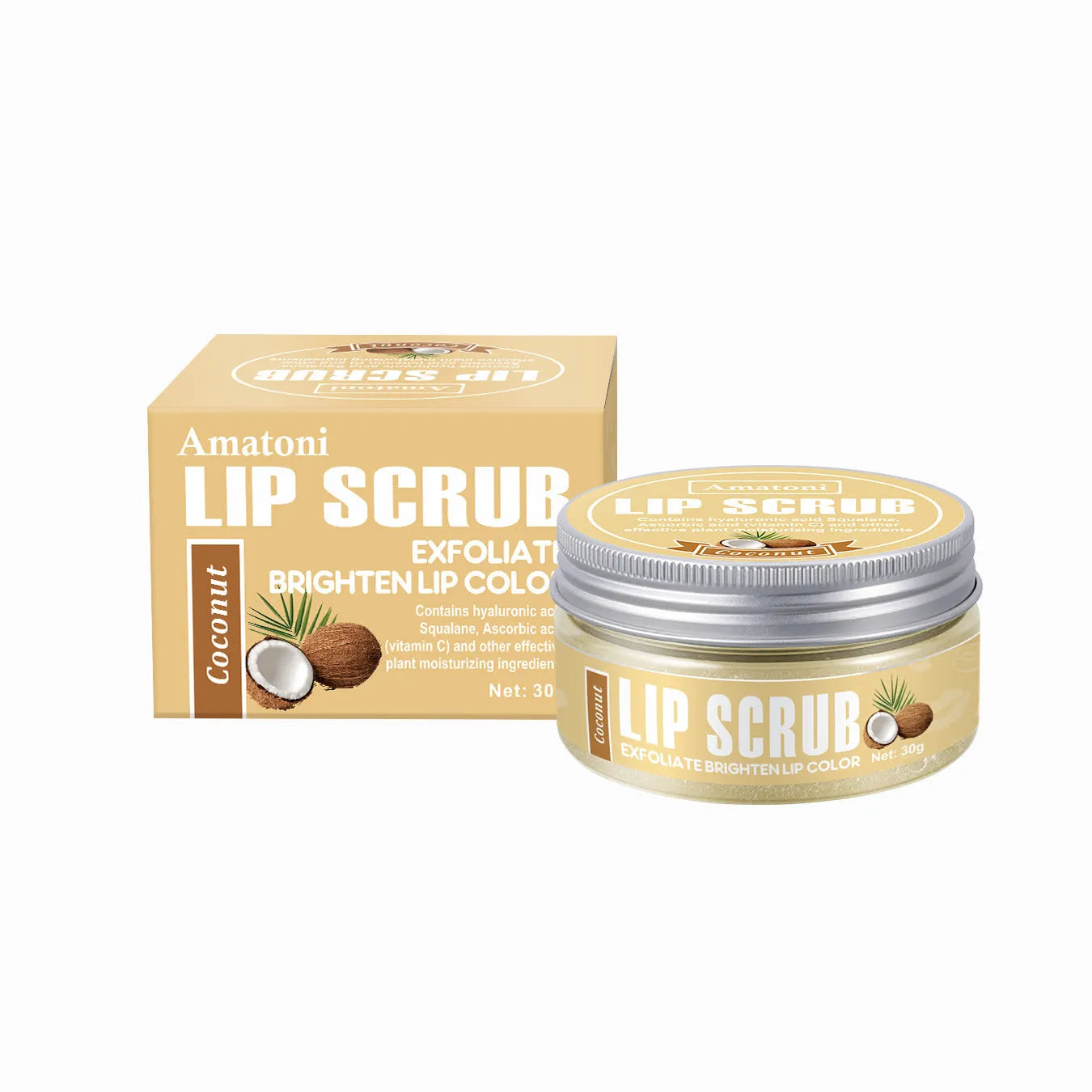 Amatoni lip scrub cream pot in 30g size for exfoliating and moisturising lips.