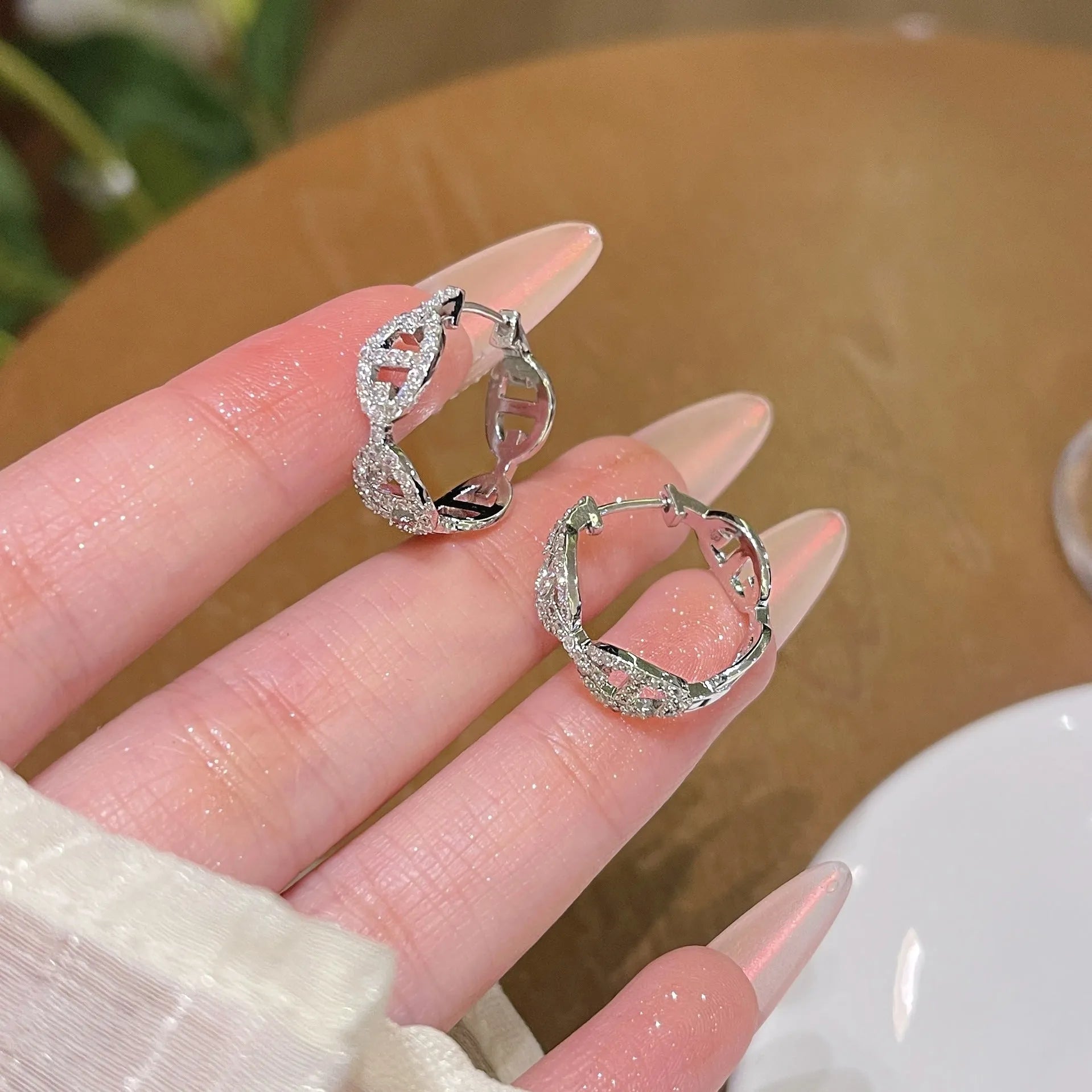 Women's casual diamond earrings with thick gold plating in silver, gold and rose gold colour options