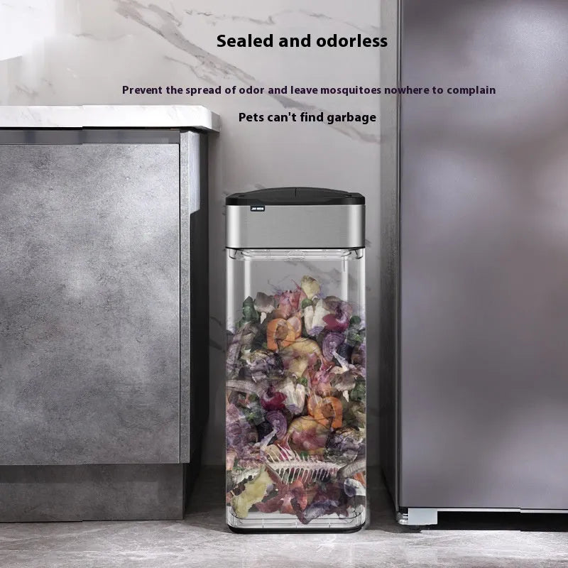 Inductive ashbin smart trash can in stainless steel with motion sensor lid and deodorant feature, square bucket shape