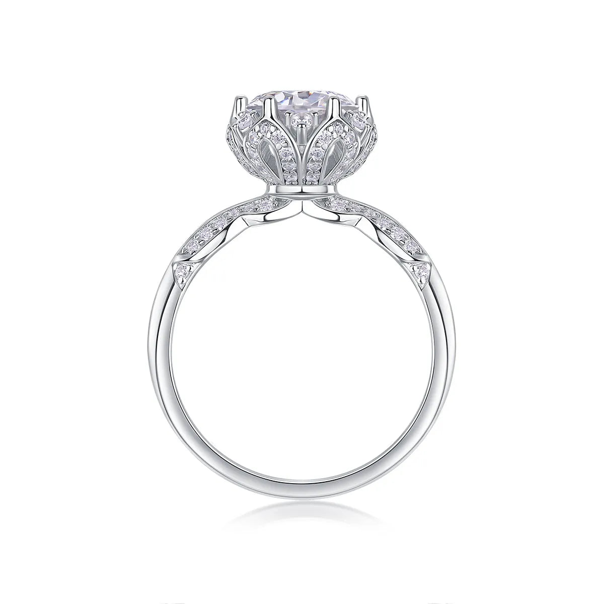 Life Theater 2 carat moissanite wedding ring set S925 silver platinum plated on white background