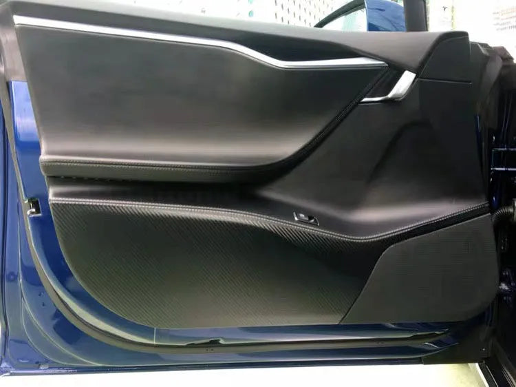 4-piece clear protective film kit for Tesla Model S interior car doors.