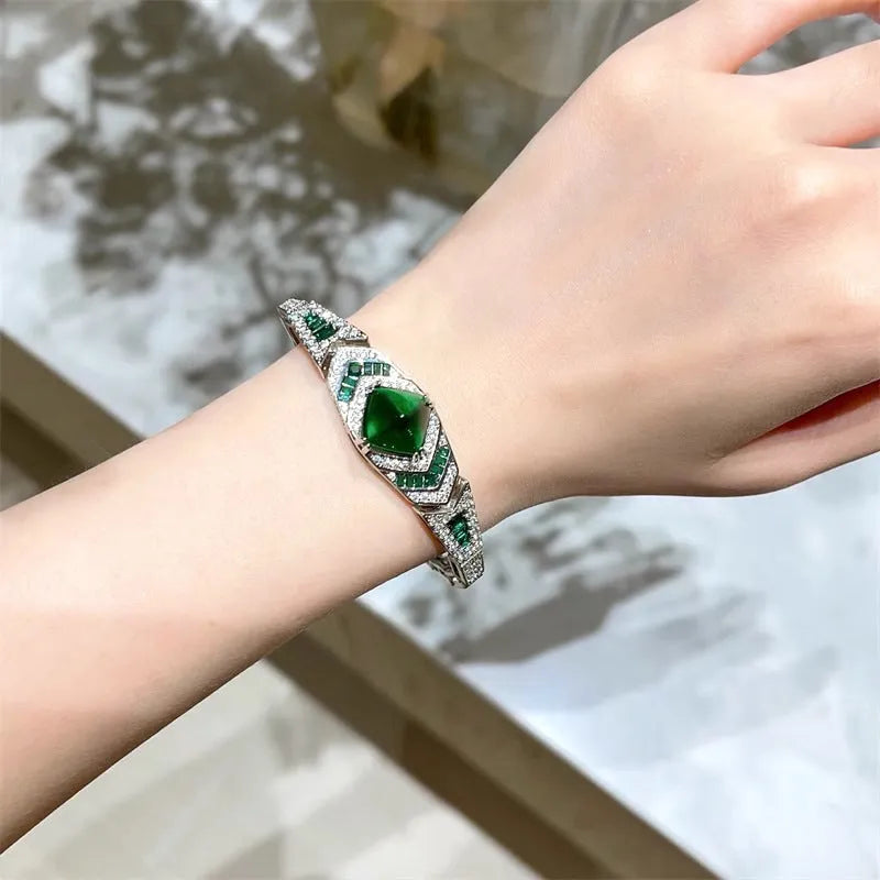 Heavy-duty retro zircon emerald bracelet for women, copper electroplated finish, round stones, SL1266 colour