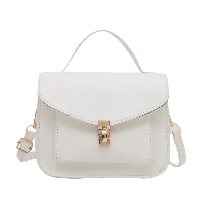 Retro style horizontal square messenger bag in PU leather with crossbody strap