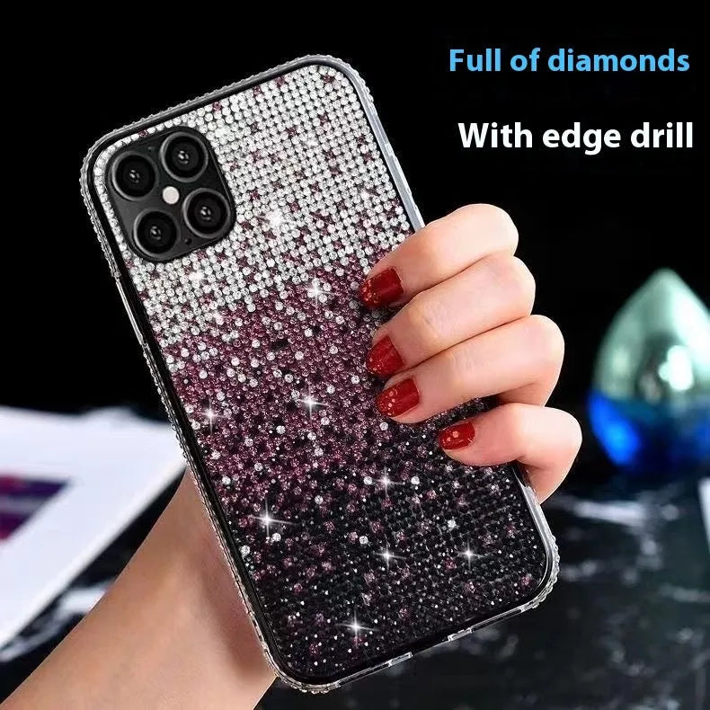 Gradient edge drill phone case with rhinestones for Apple iPhone 16 Pro Max in gradient 1 colour