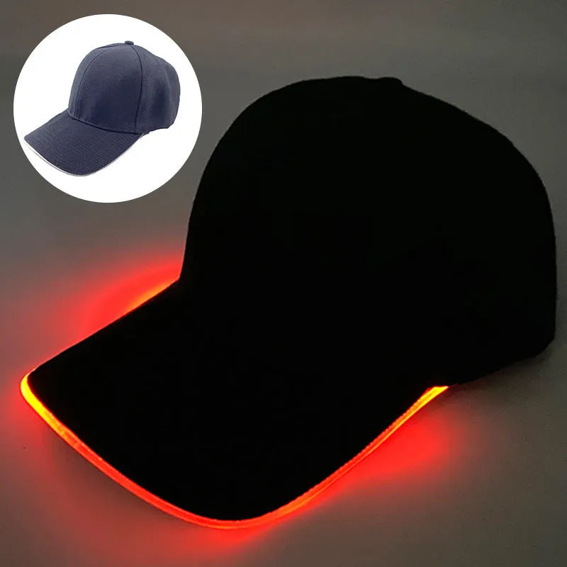 Halloween LED baseball cap showing integrated lighting effects in various pumpkin and solid colour designs
