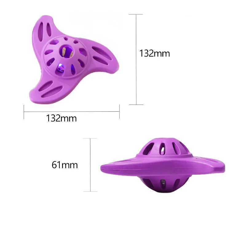 Blue boomerang-shaped dog chew toy with textured molar ridges