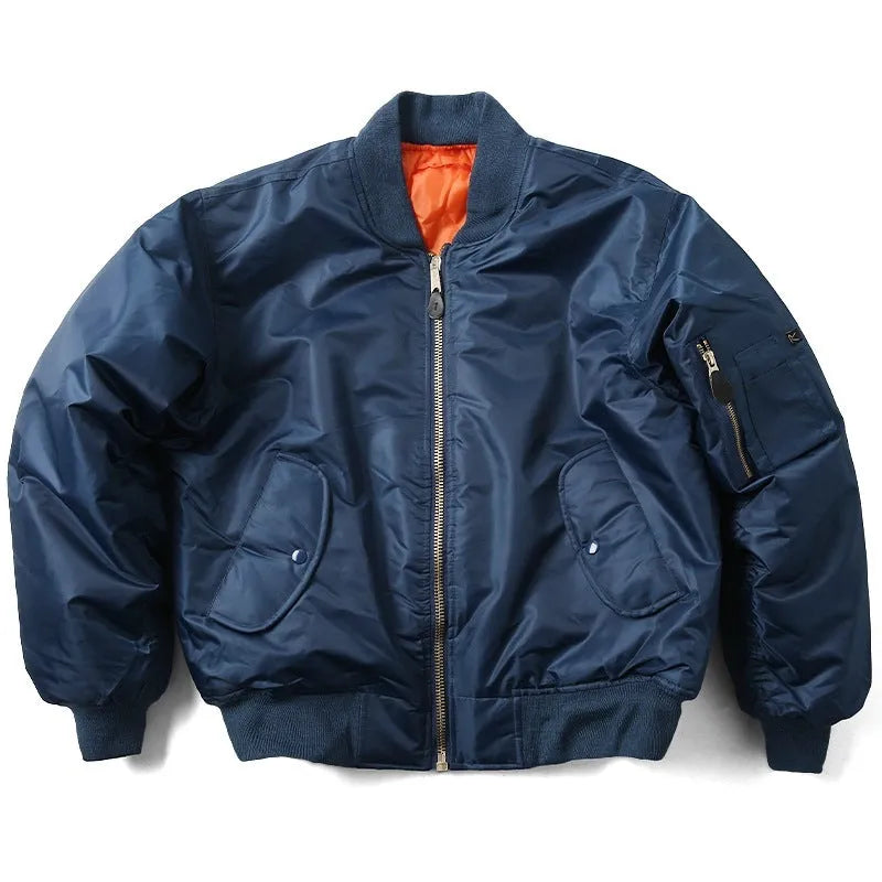 Men's army green cotton-padded pilot jacket with loose fit and double-sided wear-resistant nylon construction