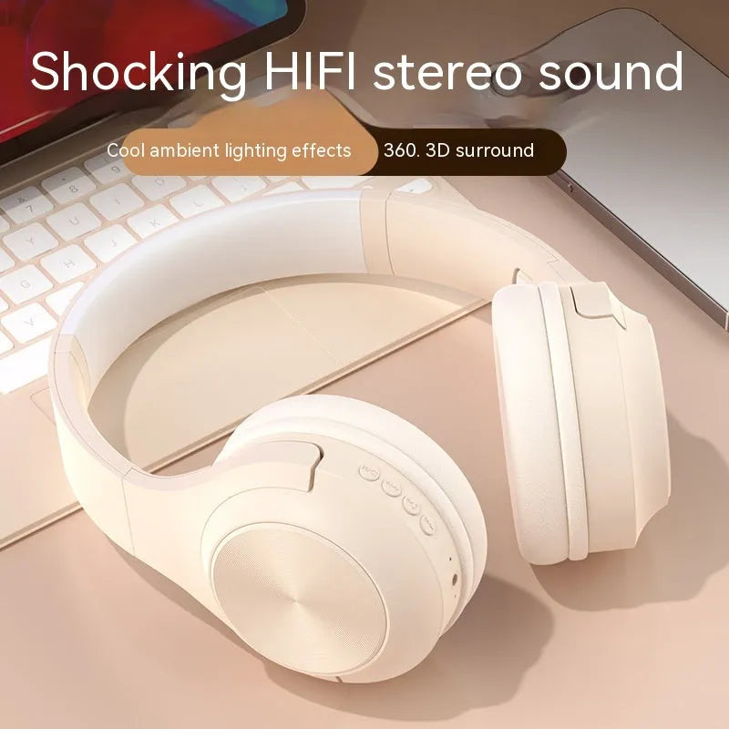 Wireless Bluetooth headset in Chalk Black colour with head-mounted design and charging case