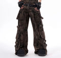 Men's denim vest and camouflage trousers set shown on a model, featuring a semi-high collar and button front.