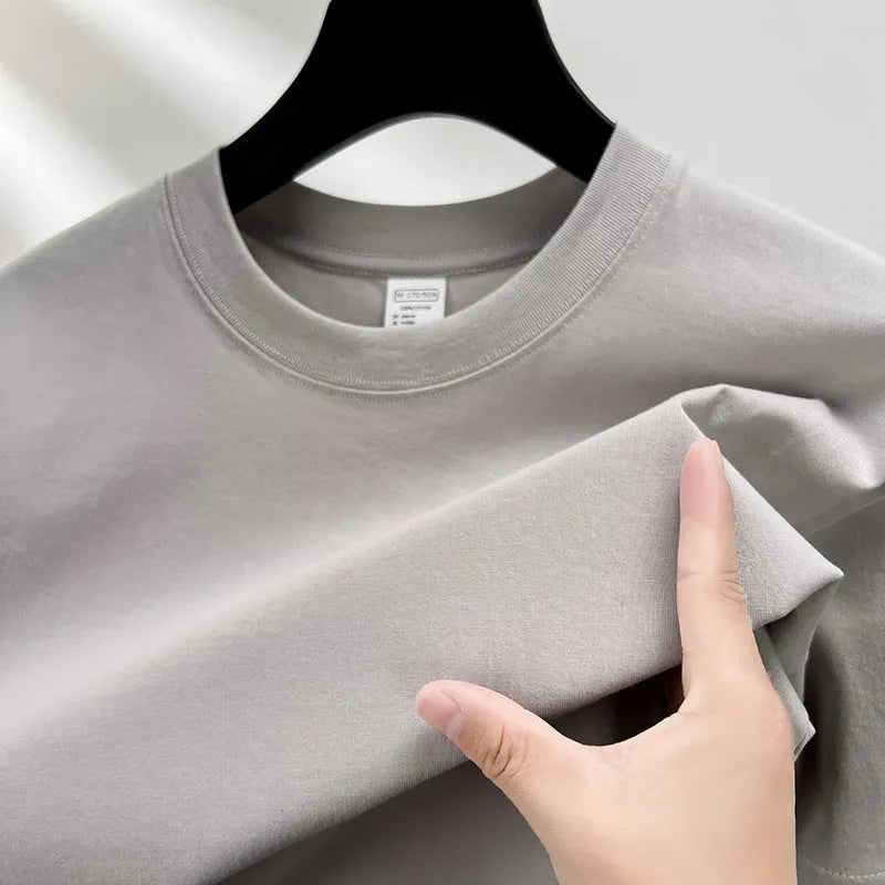 Men's thin cotton drop shoulder t-shirt in solid colour on hanger