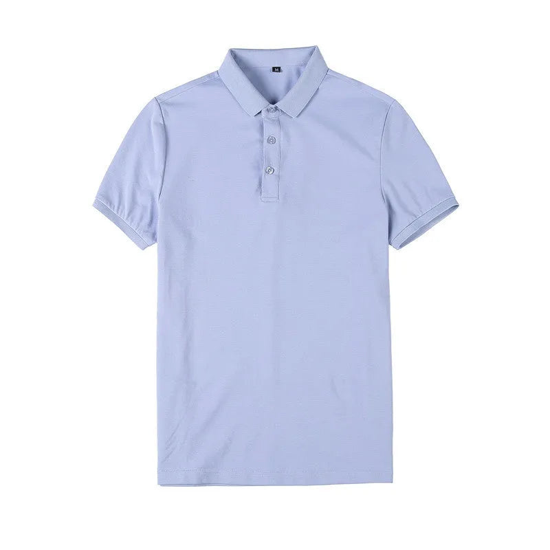 Korean-style tight fit cotton blend polo shirt in apricot colour with short sleeves and lapels