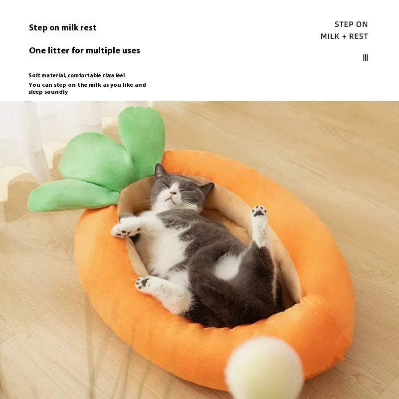 Cartoon carrot pattern double-sided pet mattress with removable cloth cover for dogs