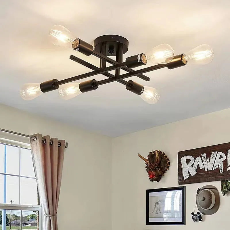 Nordic design 4-head ceiling lamp in Black Gold finish for living room