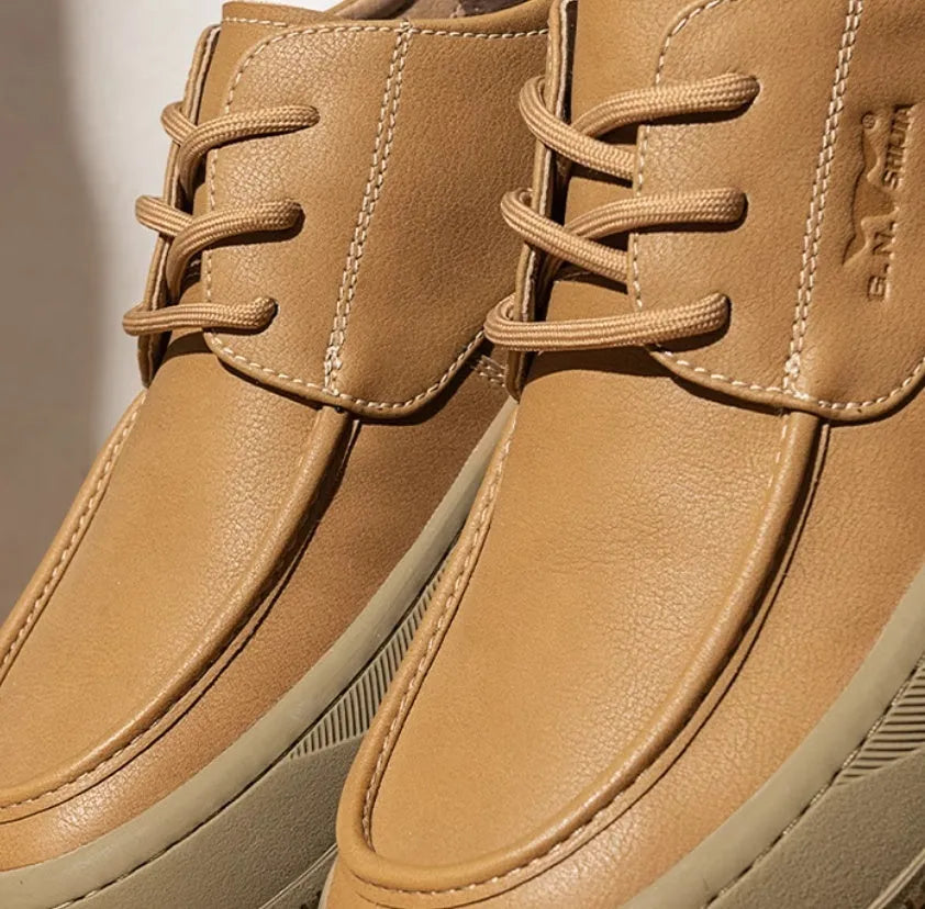 British retro brown leather casual shoes with big toe design and rubber soles