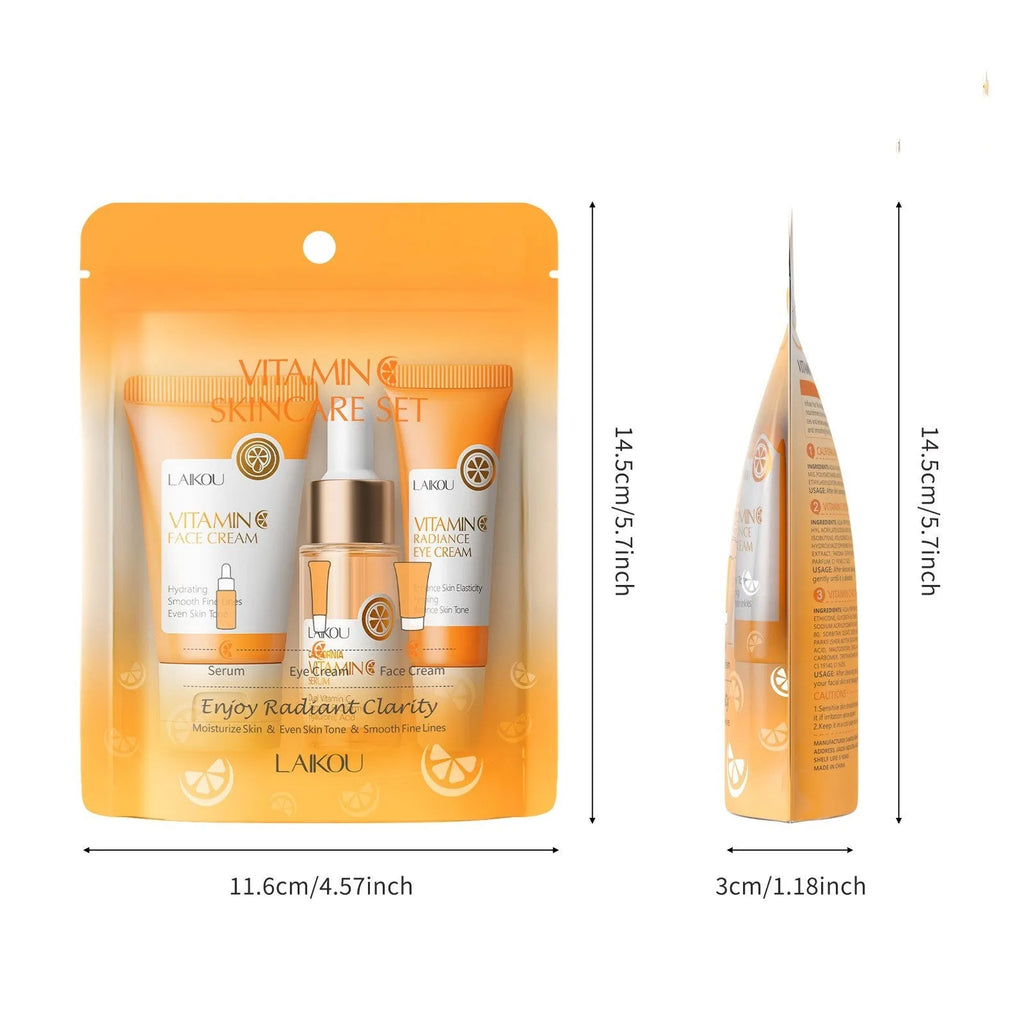 Laikou Vitamin C skin care 3-piece set with facial cleanser, essence, and eye cream included