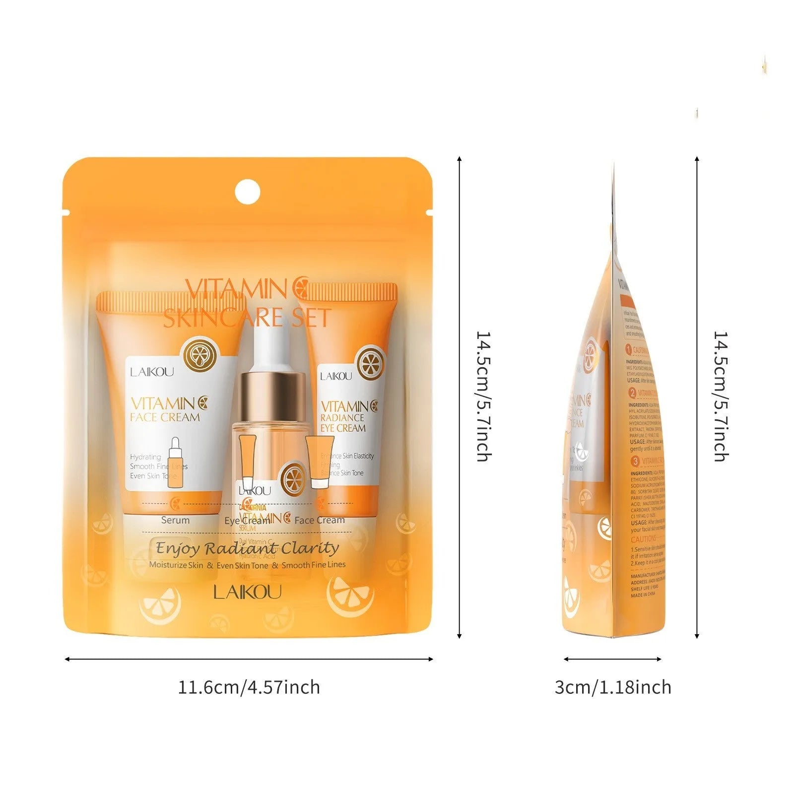 Laikou Vitamin C skin care 3-piece set with facial cleanser, essence, and eye cream included