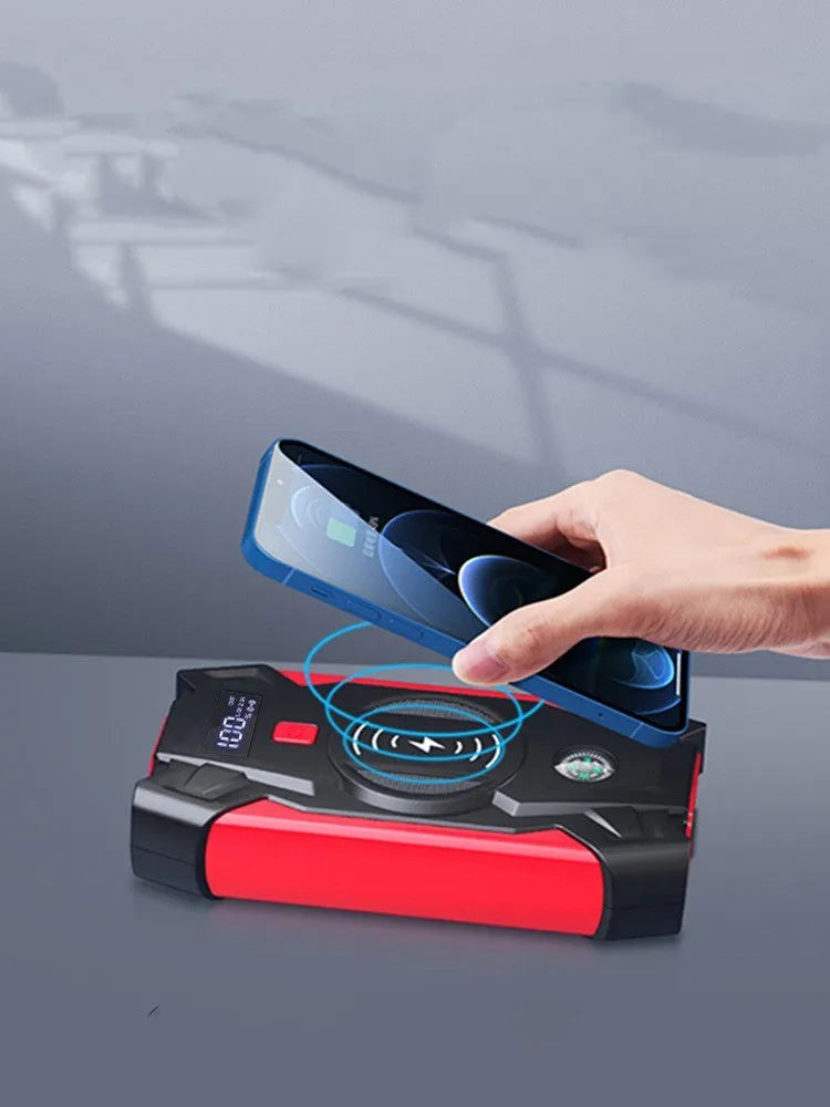 Car emergency jump starter 39800W 12V battery rescue unit with digital display and carrying case
