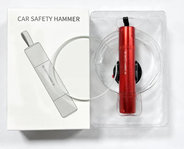 Aluminium alloy car emergency safety hammer with seatbelt cutter and LED torch in black red colour