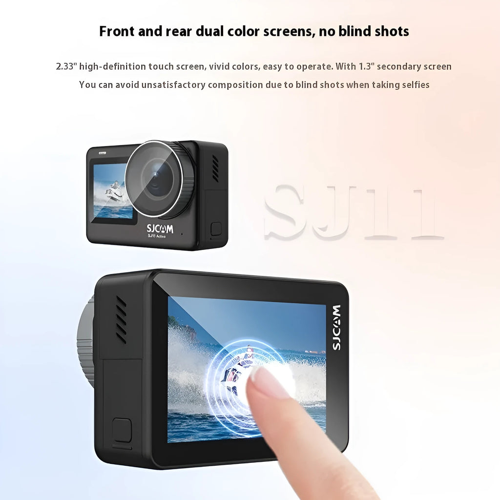 Black HD dual screen recorder measuring 64.5 x 45 x 31.5mm for riding and diving use