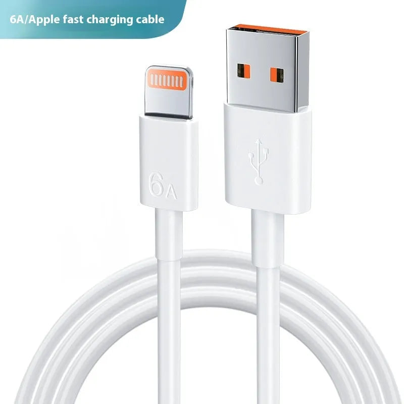 White PVC 6A super fast charge data cable for TYPE-C Micro USB Lightning connectors