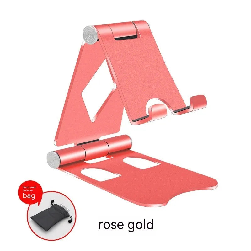 Aluminium alloy folding mobile phone desktop stand in black colour on a desk surface