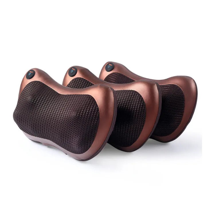 Brown genuine leather massage pillow with 8 heads for neck and shoulder relief