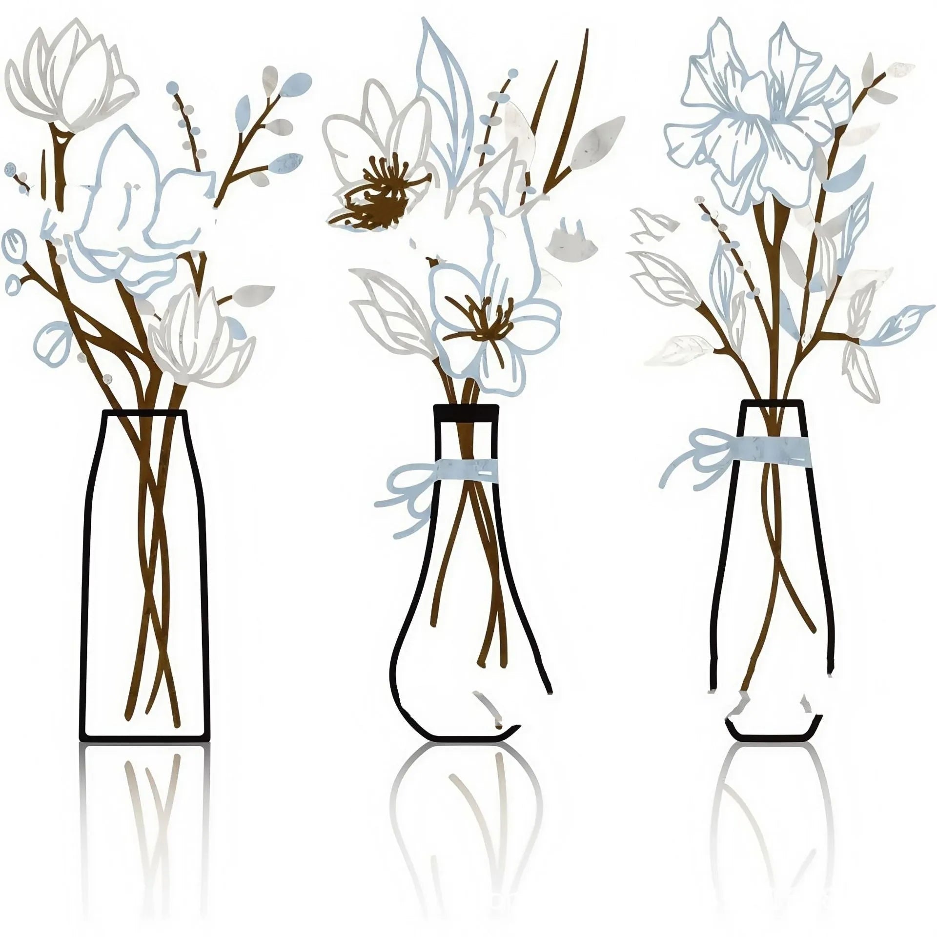 3-piece metal flowers wall art set in country farmhouse style for bathroom decoration