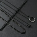 Black three-piece men's hip hop necklace set with cylindrical titanium steel ring pendant