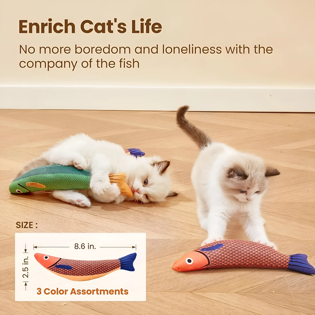 Green orange and yellow soft plush catnip fish toy with crinkle sound for cats