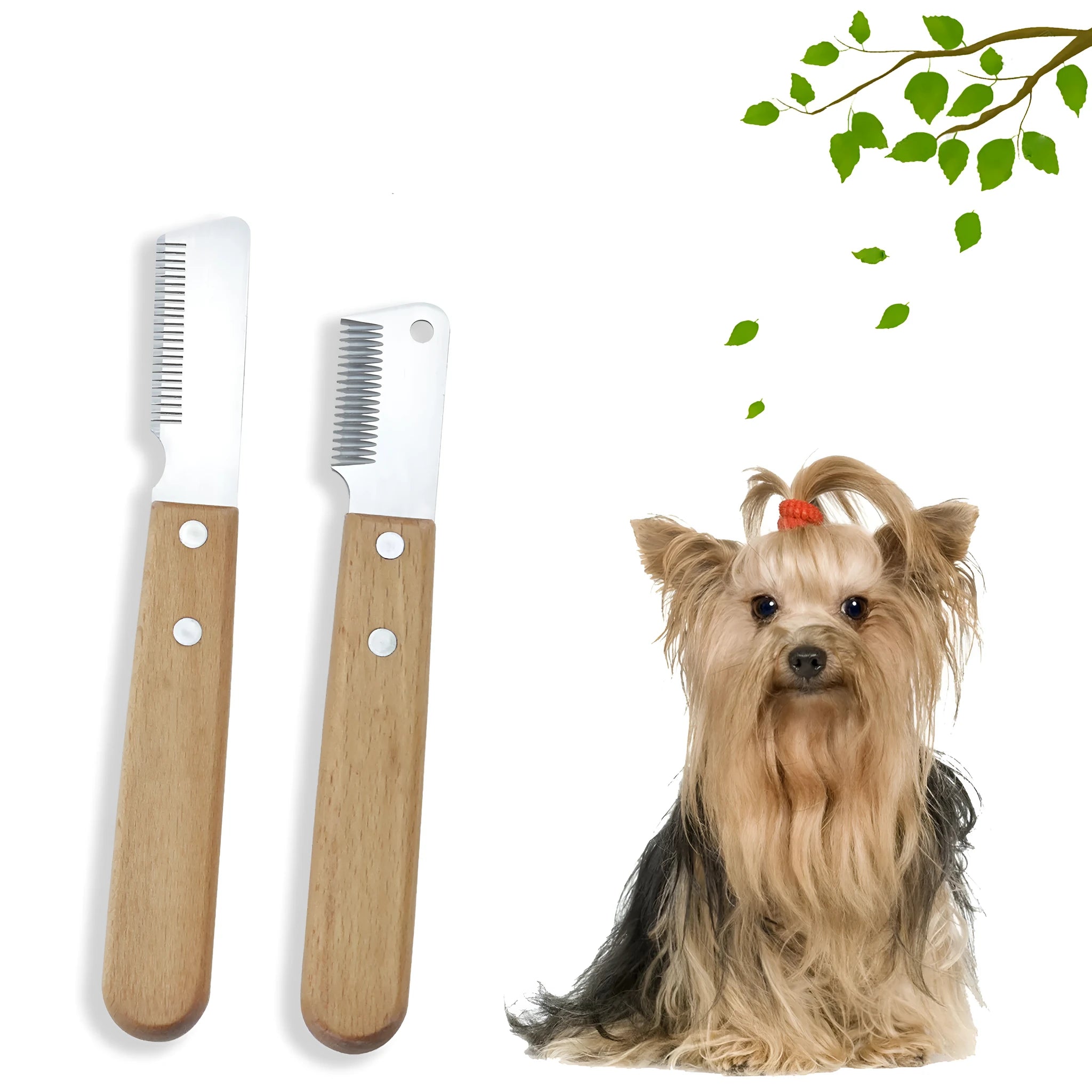 Dog stripping knife grooming tool with wooden handle in two sizes
