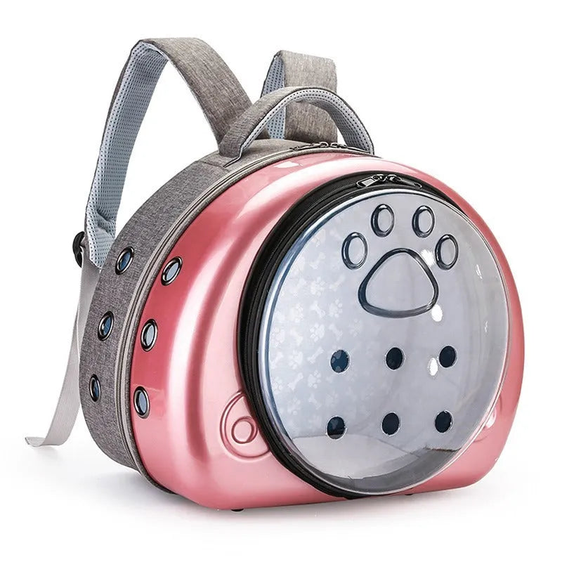 Transparent space capsule cat carrier bag in PC canvas material with rose gold cover