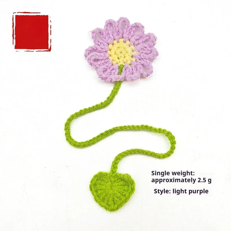 Hand-crocheted daisy bookmark with flexible wire frame in yellow colour option
