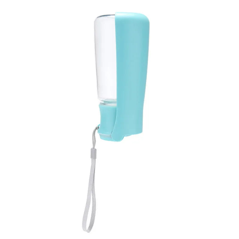 Foldable plastic dog water bottle dispenser in blue, pink, or white with 350ml or 550ml capacity
